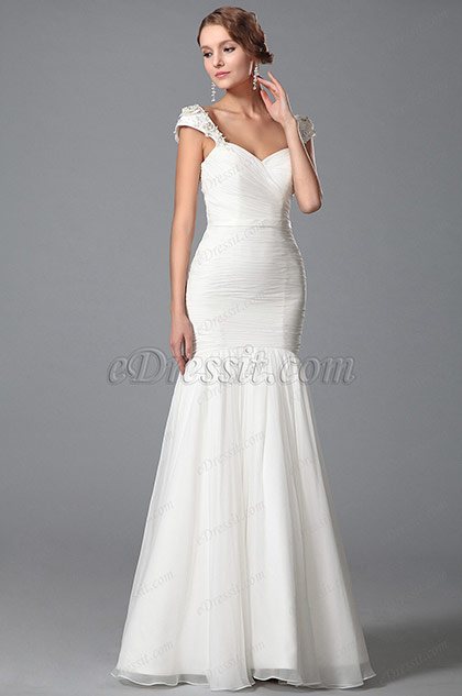 Cap Sleeves Sweetheart Neck Bridal Dress Floor Length (01150607)