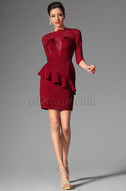 Gorgeous Red Illusion V Cut Short Dress Day Dress (03143502)