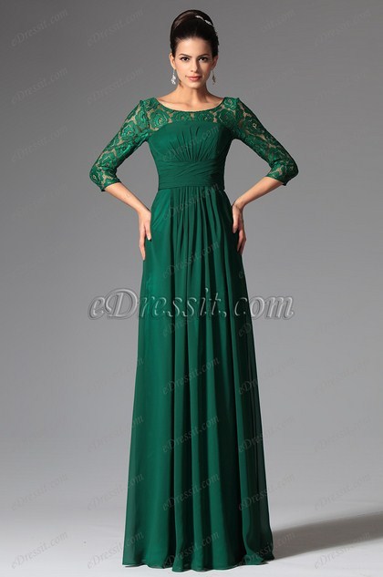 Elegant Lace Sleeves Dark Green Mother of the Bride Dress (26148204)