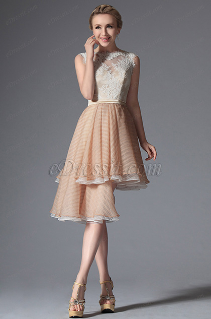 Lovely Stylish Top Lace Asymmetric Cocktail Dress Party Dress (04144314)