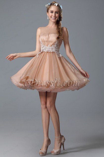 Flattering Sleeveless Lace Applique Peach Cocktail Dress (04150701) Flattering Sleeveless Lace Applique Peach Cocktail Dress (04150701)