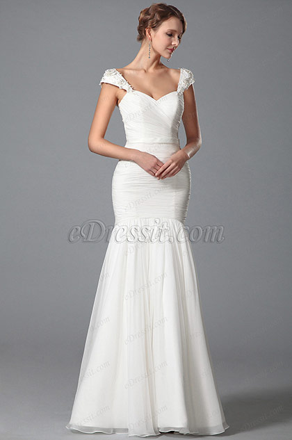 Cap Sleeves Sweetheart Neck Bridal Dress Floor Length (01150607)