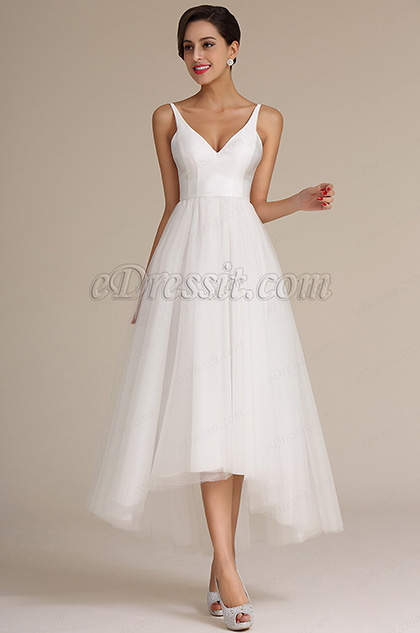 Edressit Straped V Cut Top Asymmetric Wedding Dress 01160807