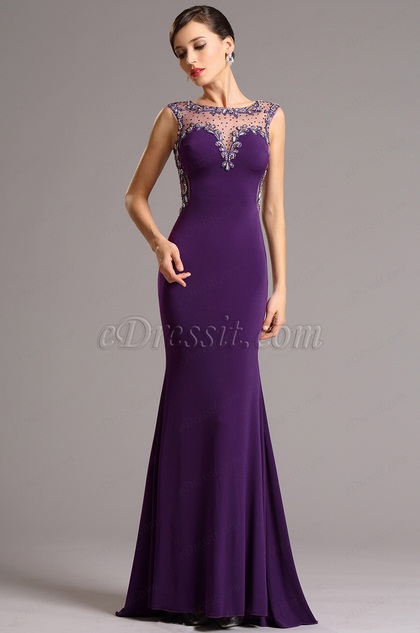 Elegant Purple Formal Gown with Illusion Sweetheart Neck (36161006)