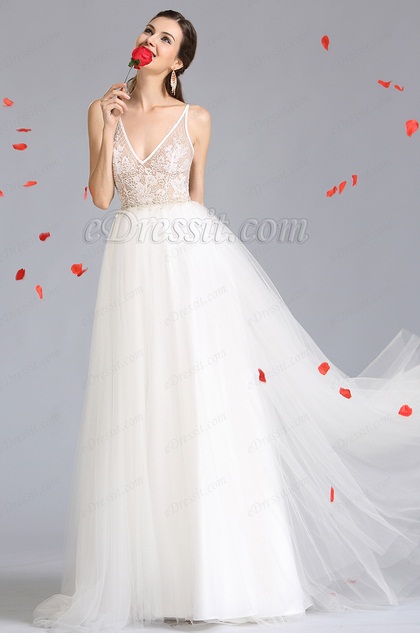 edressit plunging v neck wedding prom dress (01152407)