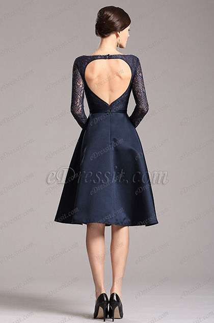 Gorgeous Navy Blue Long Sleeves Party Dress Cocktail Dress (X04151805)
