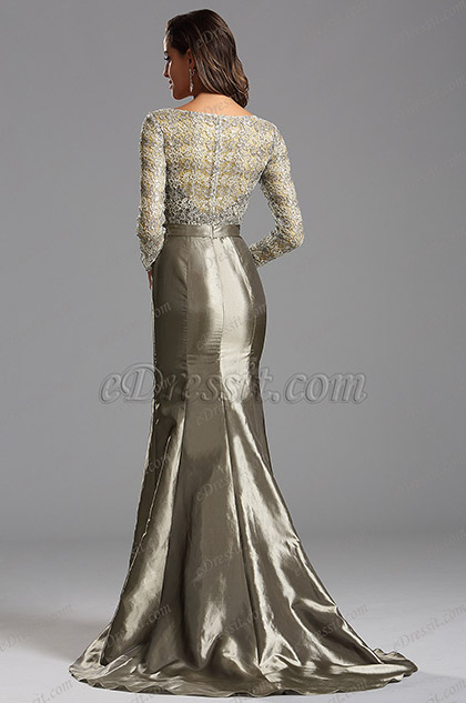 grey long sleeve evening gowns