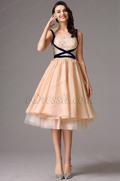 peach tea length dress