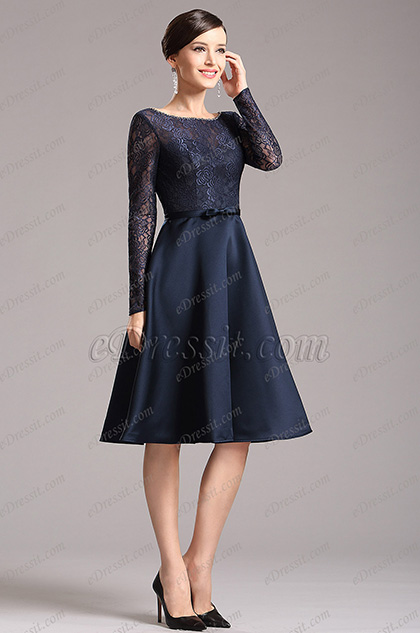 Gorgeous Navy Blue Long Sleeves Party Dress Cocktail Dress (X04151805)