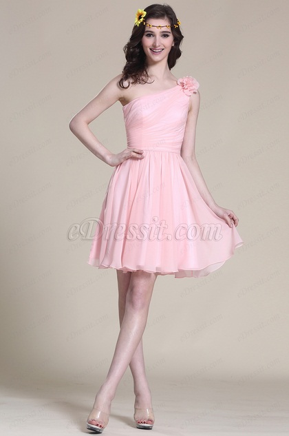 Floral One Shoulder Pink Bridesmaid Dress Party Dress (07151901) Floral One Shoulder Pink Bridesmaid Dress Party Dress (07151901)