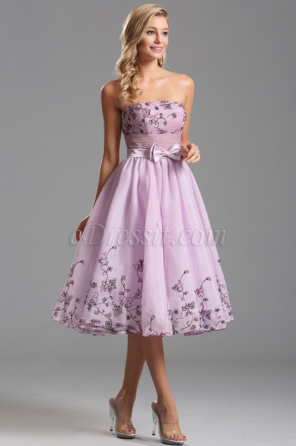 pink tea length dress