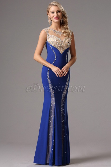 sleeveless royal blue sparkling formal gown evening dress party wear designer suits for girls