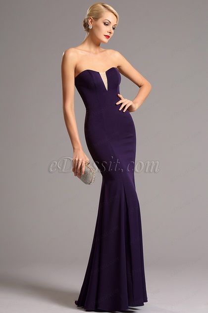 purple strapless gown