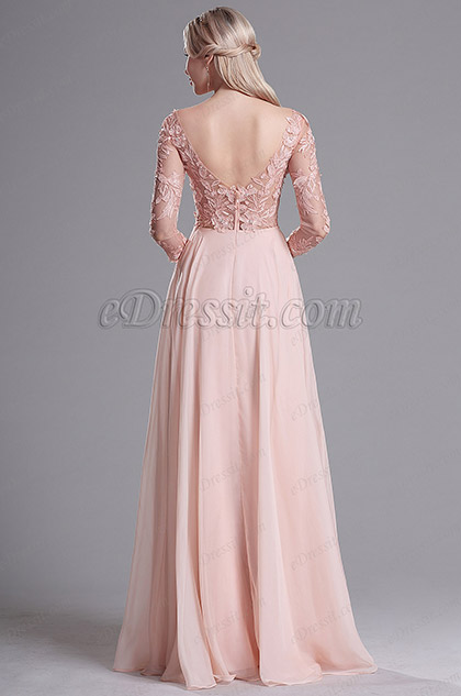 eDressit Pink 3/4 Sleeves V Neck Summer Evening Dress (02163701)