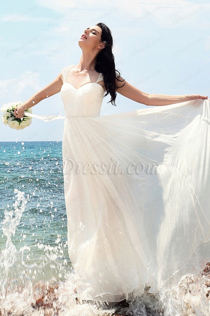 Beaded Capped Sleeves Sweetheart Neck Bridal Dress Wedding Gown