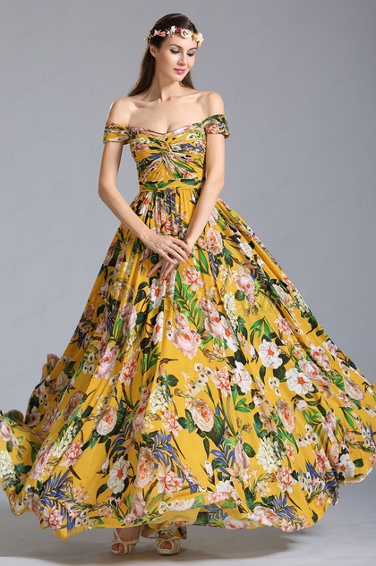 off the shoulder long floral dress