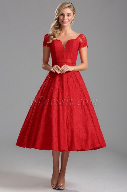 red tea length dress