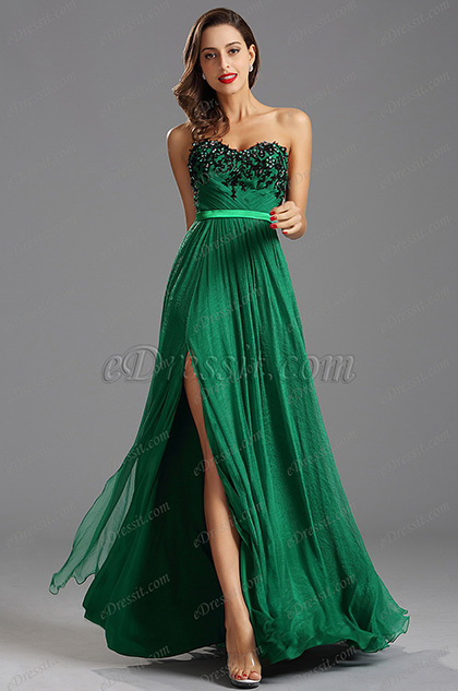 evening gown with high slits