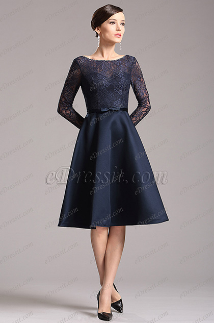 long sleeve blue cocktail dress
