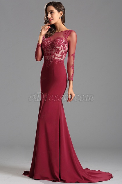 Elegant Long Lace Sleeves Formal Dress Evening Dress (02152012)