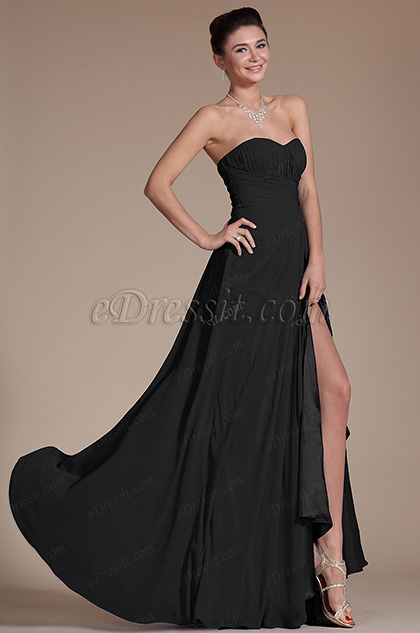 Strapless Sweetheart Slit Black Bridesmaid Dress (07156000)
