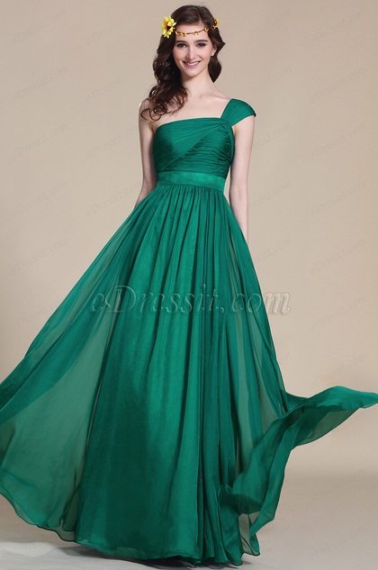 ONE SHOULDER DARK GREEN BRIDESMAID DRESS