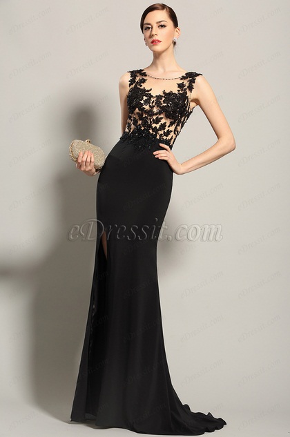 eDressit Sleeveless Slit Black Evening Dress Formal Gown (02153400)