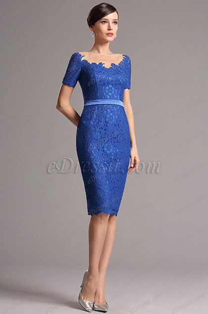 Short Sleeves Royal Blue Lace Mother of the Bride Dress (26162005) Short Sleeves Royal Blue Lace Mother of the Bride Dress (26162005)
