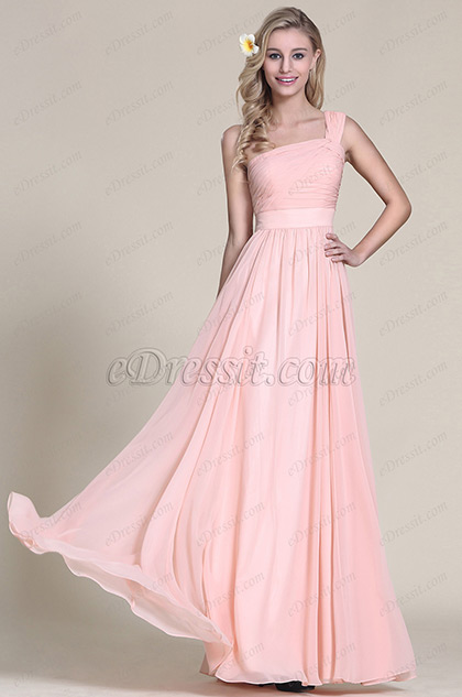 Elegant One Shoulder Pink Bridesmaid Dress Prom Dress