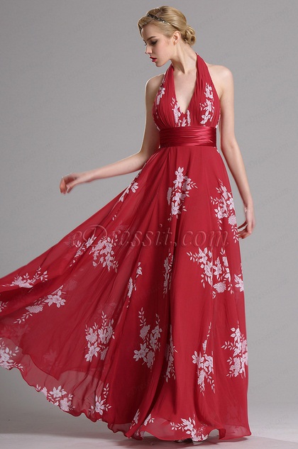 eDressit Red Halter Floral A Line Evening Dress (X07158002)