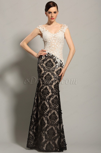 sleeveless evening gown with lace bodice