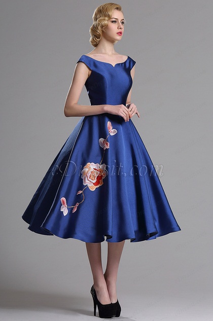 blue floral cocktail dress