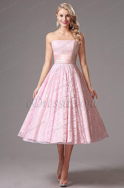 Sweet Pink Lace Cocktail Dress Party Dress Tea Length (X04145101)