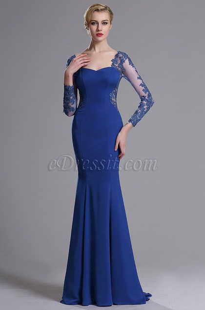 eDressit Blue Long Sleeves Applique Evening Prom Gown (02163905)
