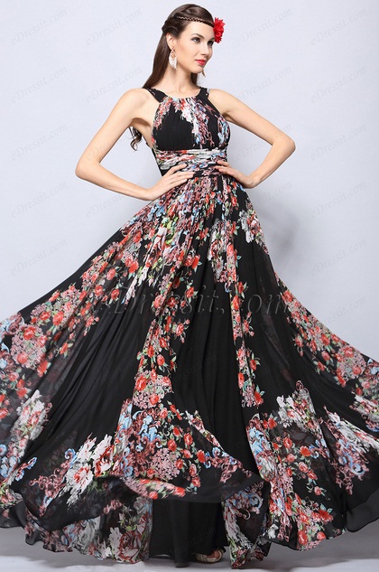 Halter Neck Printed Summer Evening Dress Formal Dress (07153900)
