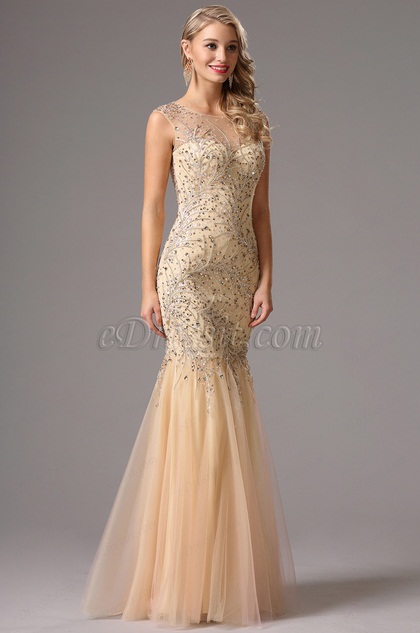 beige beaded gown
