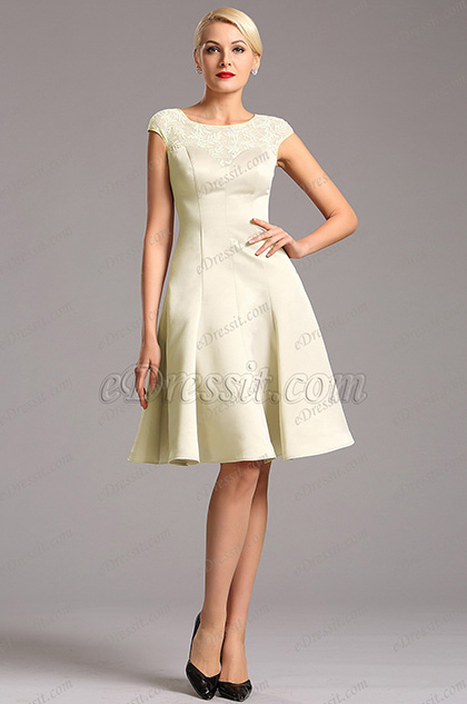 beige cocktail dress with sleeves