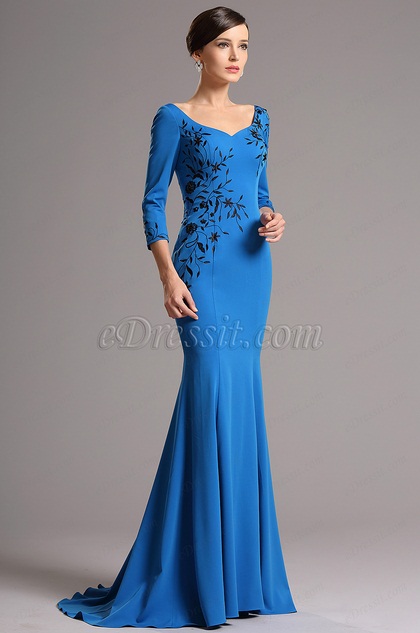 eDressit Blue Embroidery Long Sleeves Mermaid Evening Dress (26160905)