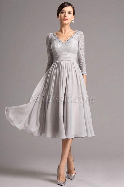 grey tea length dress