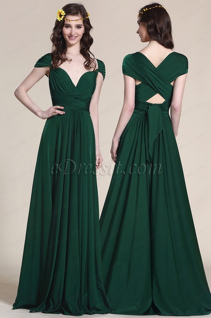 Convertible Dark Green Bridesmaid Dress Evening Gown (07154704)