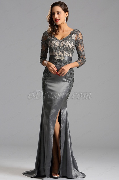 grey evening dress