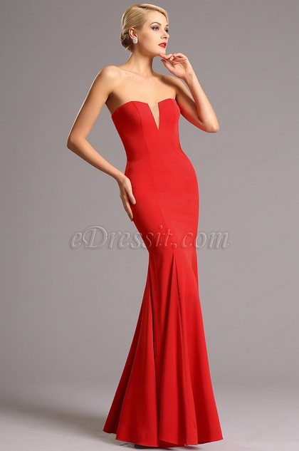 red strapless formal gown