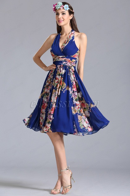 Halter Neck Short Printed Dress Summer Floral Dress 