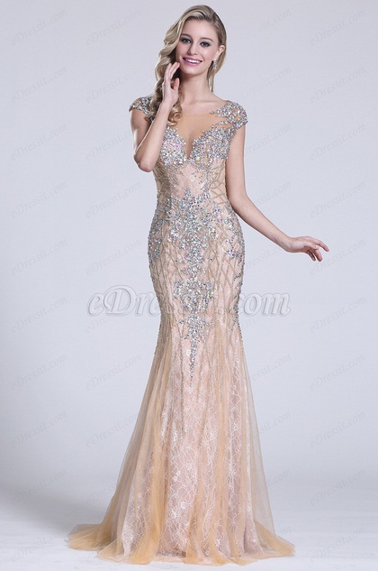 beige color evening gown