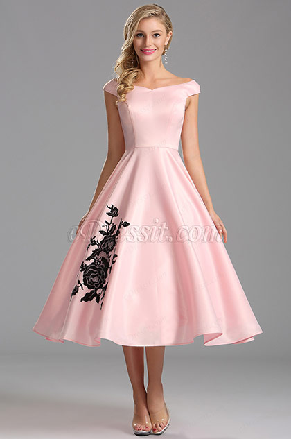 pink tea length dress