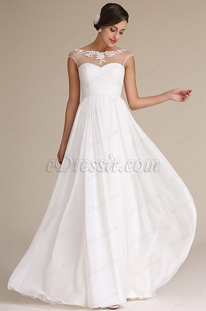 Sheer Top Capped Sleeves Sweetheart Bridal Dress Reception