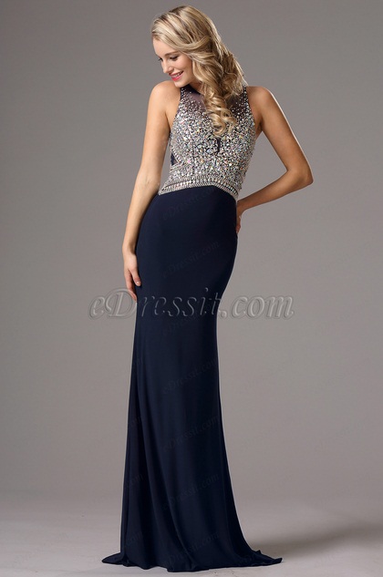 navy blue beaded gown