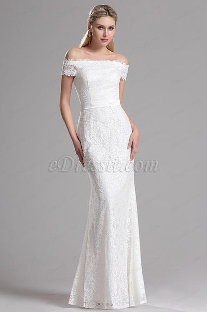 off shoulder reception dress