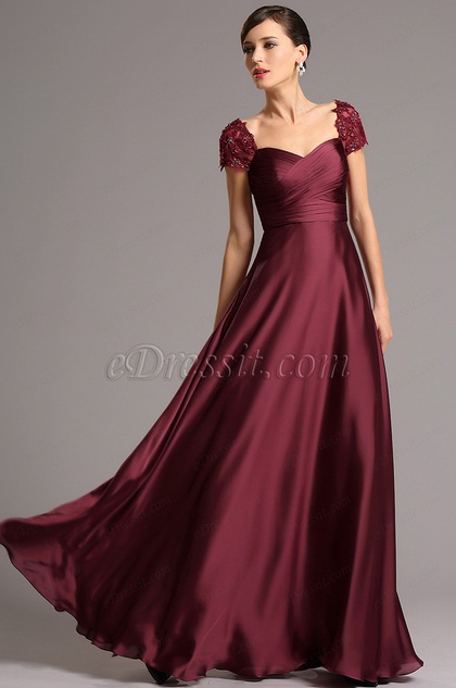 Embroidered Capped Sleeves Burgundy Long Formal Dress (26161417) Embroidered Capped Sleeves Burgundy Long Formal Dress (26161417)