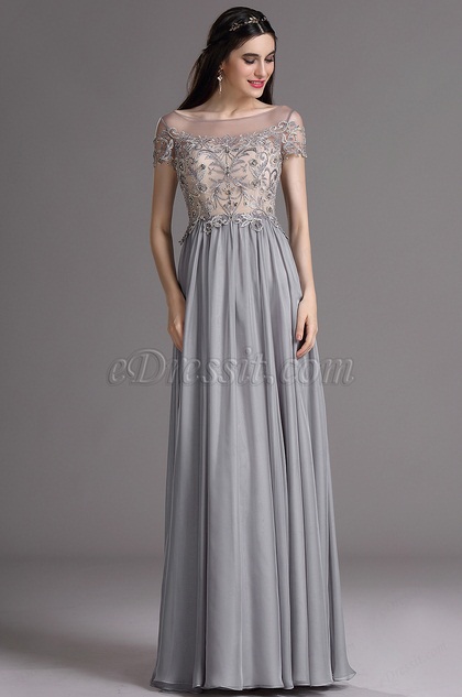 eDressit Grey Short Sleeves Embroidery Beaded Formal Gown (02164908)